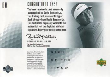 2001 SP Authentic - Sign of the Times #DB David Berganio Jr. Back