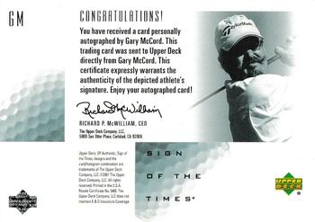 2001 SP Authentic - Sign of the Times #GM Gary McCord Back