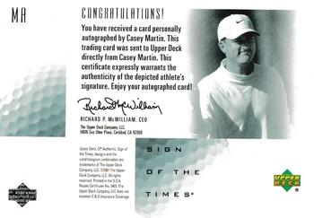 2001 SP Authentic - Sign of the Times #MA Casey Martin Back