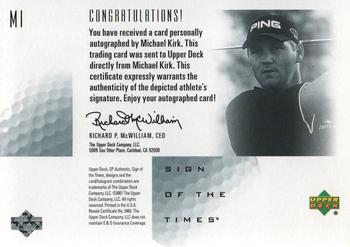 2001 SP Authentic - Sign of the Times #MI Michael Kirk Back