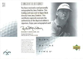 2001 SP Authentic - Sign of the Times #SI Joey Sindelar Back