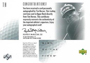 2001 SP Authentic - Sign of the Times #TH Tim Herron Back