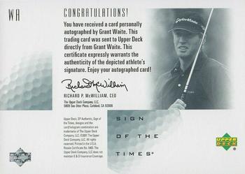 2001 SP Authentic - Sign of the Times #WA Grant Waite Back