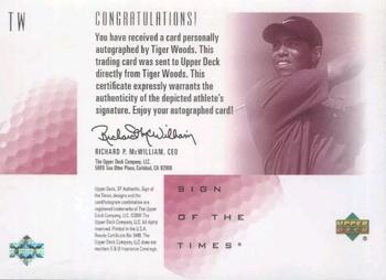 2001 SP Authentic - Sign of the Times Red #TW Tiger Woods Back