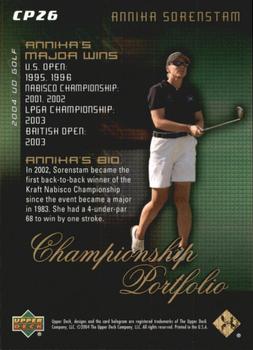 2004 Upper Deck - Champion Portfolio #CP26 Annika Sorenstam Back