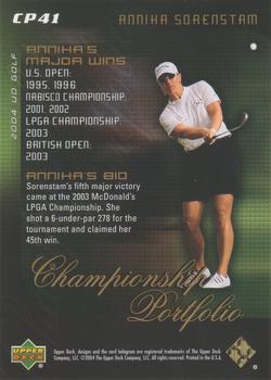 2004 Upper Deck - Champion Portfolio #CP41 Annika Sorenstam Back
