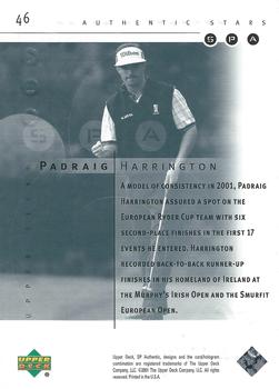 2001 Upper Deck - SP Authentic Preview #46 Padraig Harrington Back