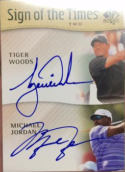 2014 SP Authentic - Sign of the Times Duals #ST2-JW Michael Jordan / Tiger Woods Front