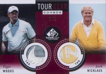 2014 SP Game Used - Tour Gear Combos Red #TG2NW Jack Nicklaus / Tiger Woods Front