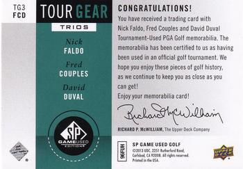 2014 SP Game Used - Tour Gear Triple #TG3-FCD Nick Faldo / Fred Couples / David Duval Back