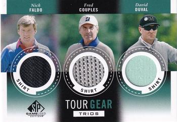 2014 SP Game Used - Tour Gear Triple #TG3FCD Nick Faldo / Fred Couples / David Duval Front
