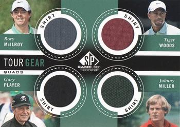 2014 SP Game Used - Tour Gear Quad #TG4WPMT Tiger Woods / Gary Player / Rory McIlroy / Johnny Miller Front