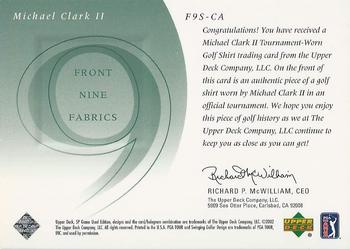 2002 SP Game Used - Front 9 Fabric #F9S-CA Michael Clark II Back