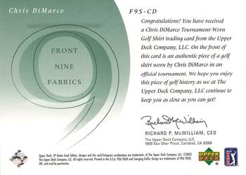 2002 SP Game Used - Front 9 Fabric #F9S-CD Chris DiMarco Back