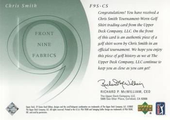 2002 SP Game Used - Front 9 Fabric #F9S-CS Chris Smith Back