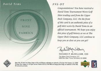 2002 SP Game Used - Front 9 Fabric #F9S-DT David Toms Back