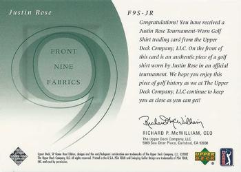 2002 SP Game Used - Front 9 Fabric #F9S-JR Justin Rose Back