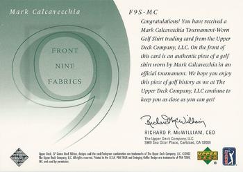 2002 SP Game Used - Front 9 Fabric #F9S-MC Mark Calcavecchia Back