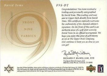 2002 SP Game Used - Front 9 Fabric Autograph #F9S-DT David Toms Back