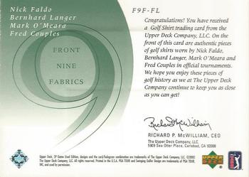 2002 SP Game Used - Front 9 Fabric Foursomes #F9F-FL Fred Couples / Nick Faldo / Bernhard Langer / Mark O'Meara Back
