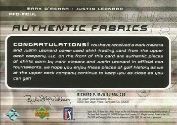 2003 SP Game Used - Authentic Fabrics Doubles #MOJL Mark O'Meara / Justin Leonard Back