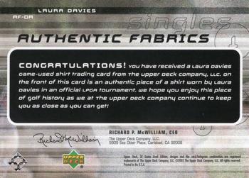 2003 SP Game Used - Authentic Fabrics Singles #AF-DA Laura Davies Back