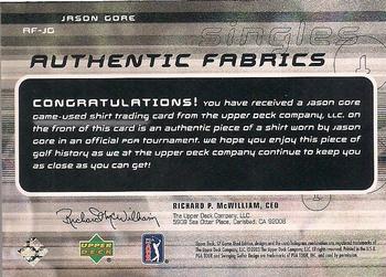 2003 SP Game Used - Authentic Fabrics Singles #AF-JG Jason Gore Back