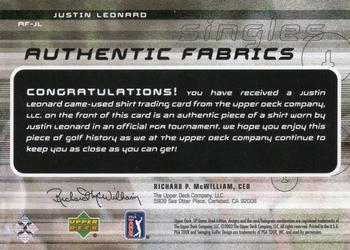 2003 SP Game Used - Authentic Fabrics Singles #AF-JL Justin Leonard Back