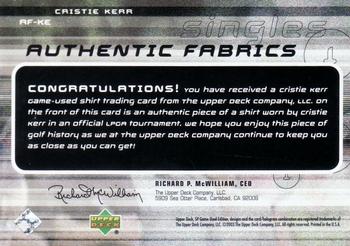 2003 SP Game Used - Authentic Fabrics Singles #AF-KE Cristie Kerr Back