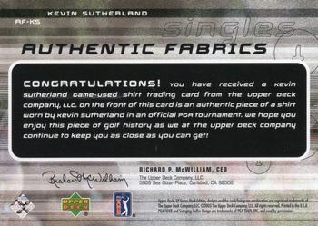 2003 SP Game Used - Authentic Fabrics Singles #AF-KS Kevin Sutherland Back