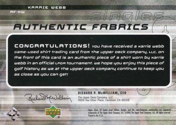 2003 SP Game Used - Authentic Fabrics Singles #AF-KW Karrie Webb Back