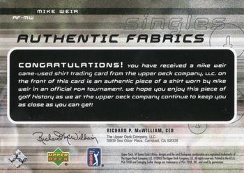 2003 SP Game Used - Authentic Fabrics Singles #AF-MW Mike Weir Back