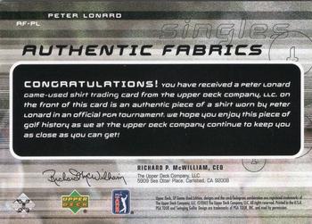 2003 SP Game Used - Authentic Fabrics Singles #AF-PL Peter Lonard Back