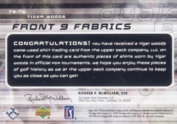 2003 SP Game Used - Front Nine Fabrics Duals #F9-TW Tiger Woods Back