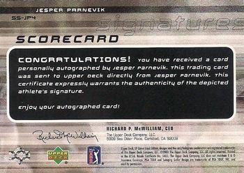 2003 SP Game Used - Scorecard Signatures #SS-JP4 Jesper Parnevik Back