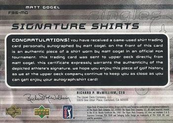 2003 SP Game Used - Signature Shirts Singles #F9S-MG Matt Gogel Back