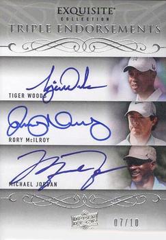 2014 Upper Deck Exquisite - Triple Endorsements #EE3-JWM Michael Jordan / Tiger Woods / Rory McIlroy Front