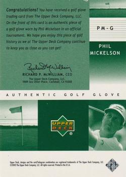 2002 Upper Deck - Authentic Golf Glove #PM-G Phil Mickelson Back