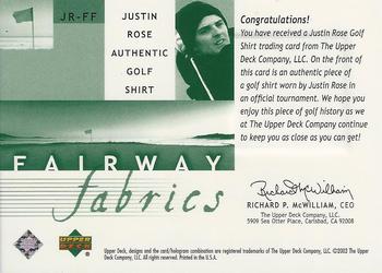 2002 Upper Deck - Fairway Fabrics #JR-FF Justin Rose Back