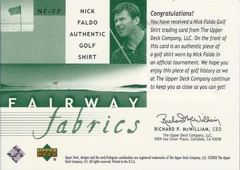 2002 Upper Deck - Fairway Fabrics #NF-FF Nick Faldo Back