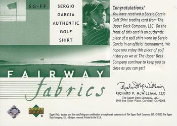 2002 Upper Deck - Fairway Fabrics #SG-FF Sergio Garcia Back