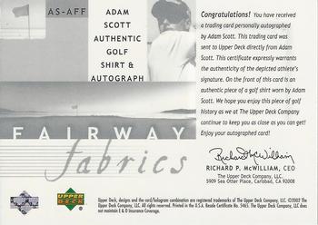 2002 Upper Deck - Fairway Fabrics Signatures Silver #ASAFF Adam Scott Back