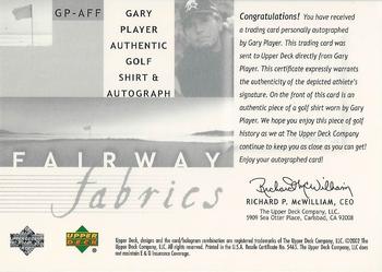 2002 Upper Deck - Fairway Fabrics Signatures Silver #GPAFF Gary Player Back