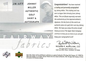 2002 Upper Deck - Fairway Fabrics Signatures Silver #JMAFF Johnny Miller Back