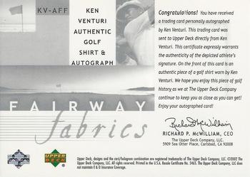 2002 Upper Deck - Fairway Fabrics Signatures Silver #KVAFF Ken Venturi Back