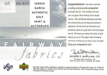 2002 Upper Deck - Fairway Fabrics Signatures Silver #SGAFF Sergio Garcia Back