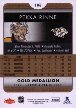 2014-15 Ultra - Gold Medallion #106 Pekka Rinne Back