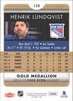 2014-15 Ultra - Gold Medallion #120 Henrik Lundqvist Back