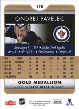 2014-15 Ultra - Gold Medallion #198 Ondrej Pavelec Back