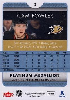 2014-15 Ultra - Platinum Medallion #2 Cam Fowler Back
